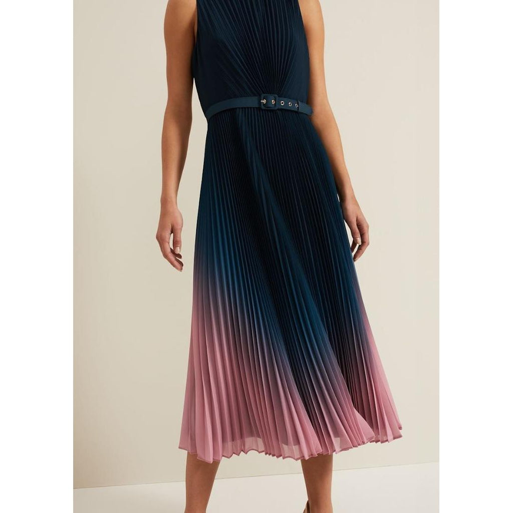 Phase Eight Simara Ombre Chiffon Midi Pleat Dress - Multi Coloured - Beales department store