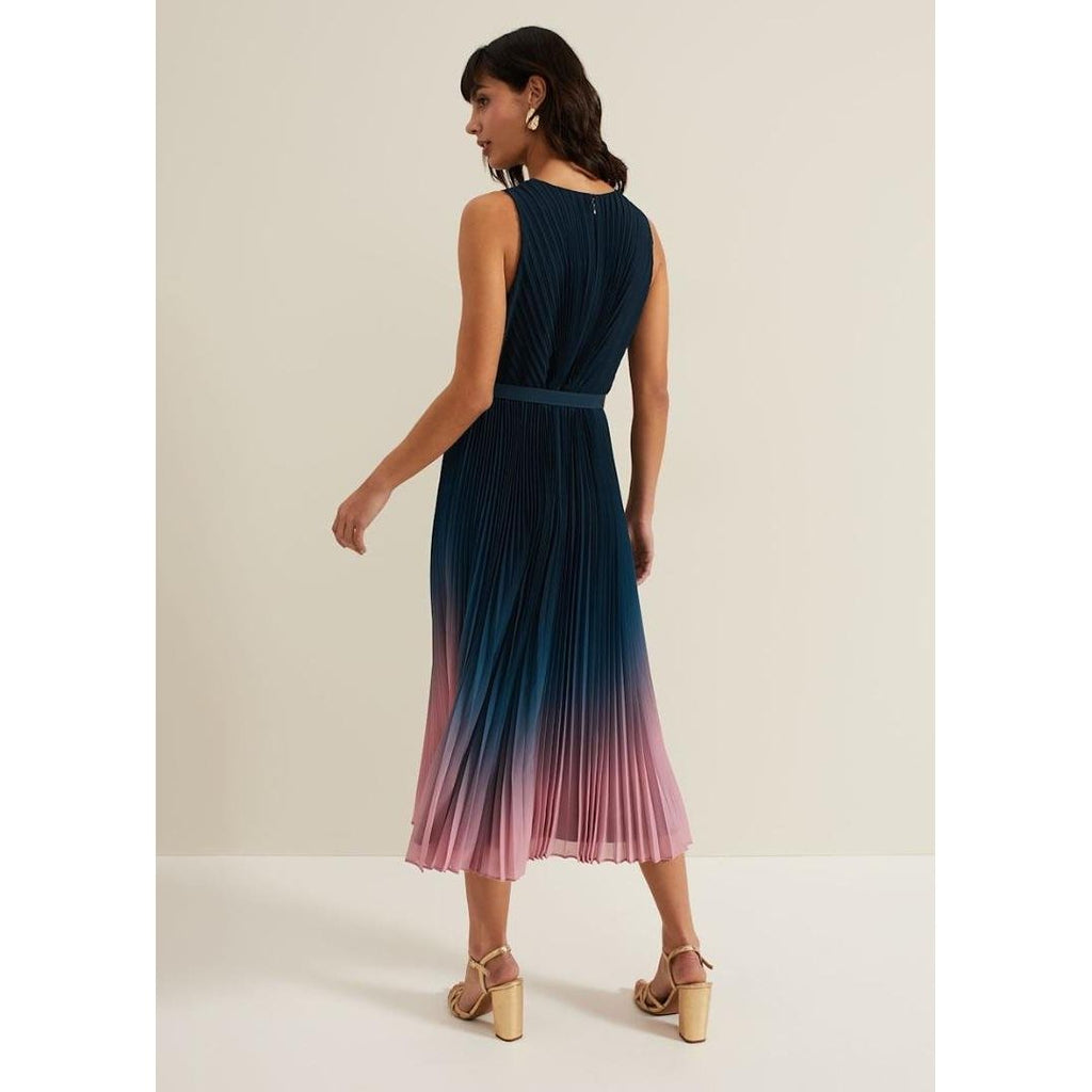 Phase Eight Simara Ombre Chiffon Midi Pleat Dress - Multi Coloured - Beales department store