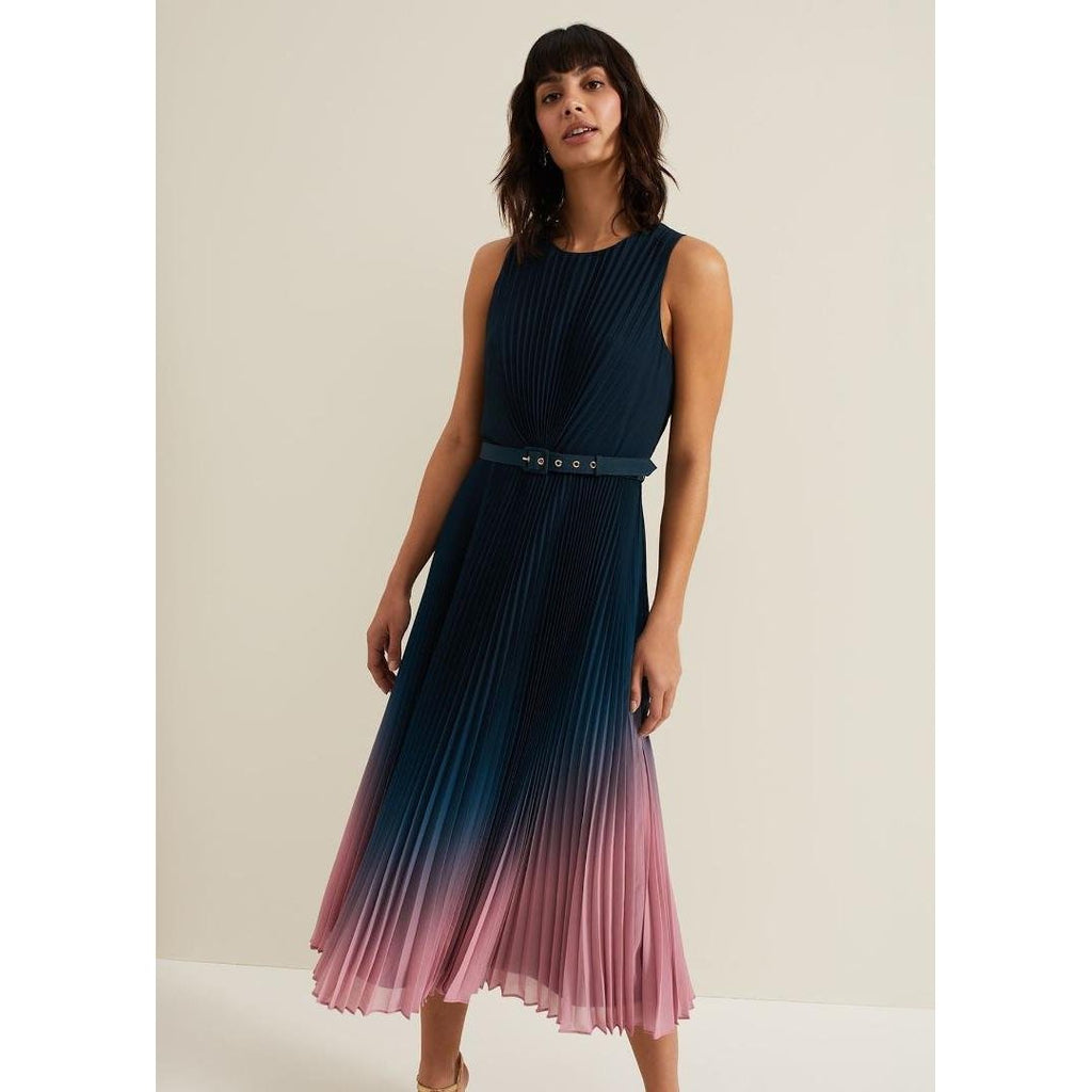 Phase Eight Simara Ombre Chiffon Midi Pleat Dress - Multi Coloured - Beales department store