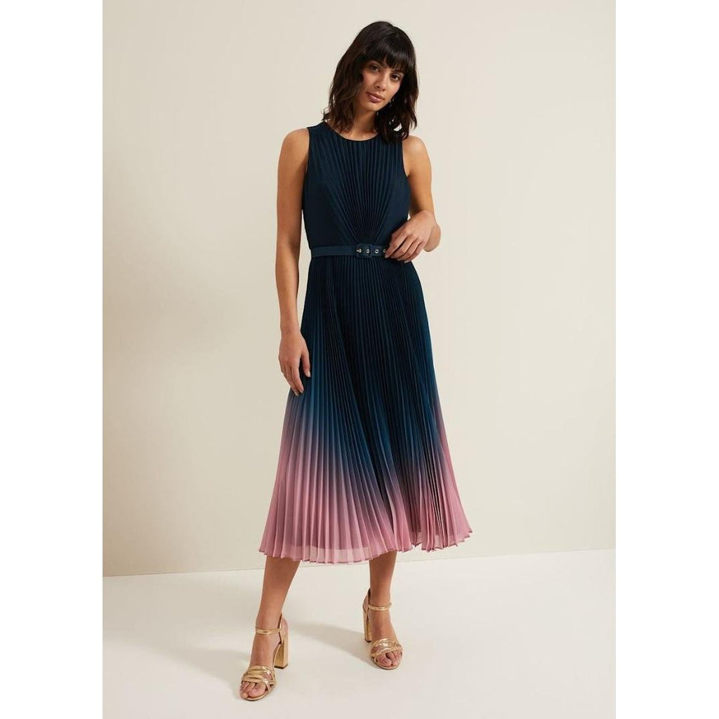 Phase Eight Simara Ombre Chiffon Midi Pleat Dress - Multi Coloured - Beales department store