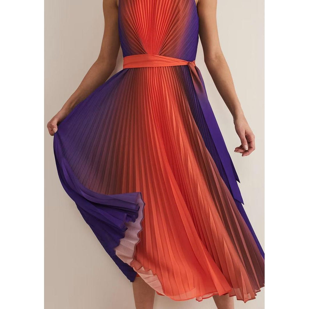 Phase Eight Simara Ombre Pleated Midi Dress - Vermillion/Multi - Beales department store