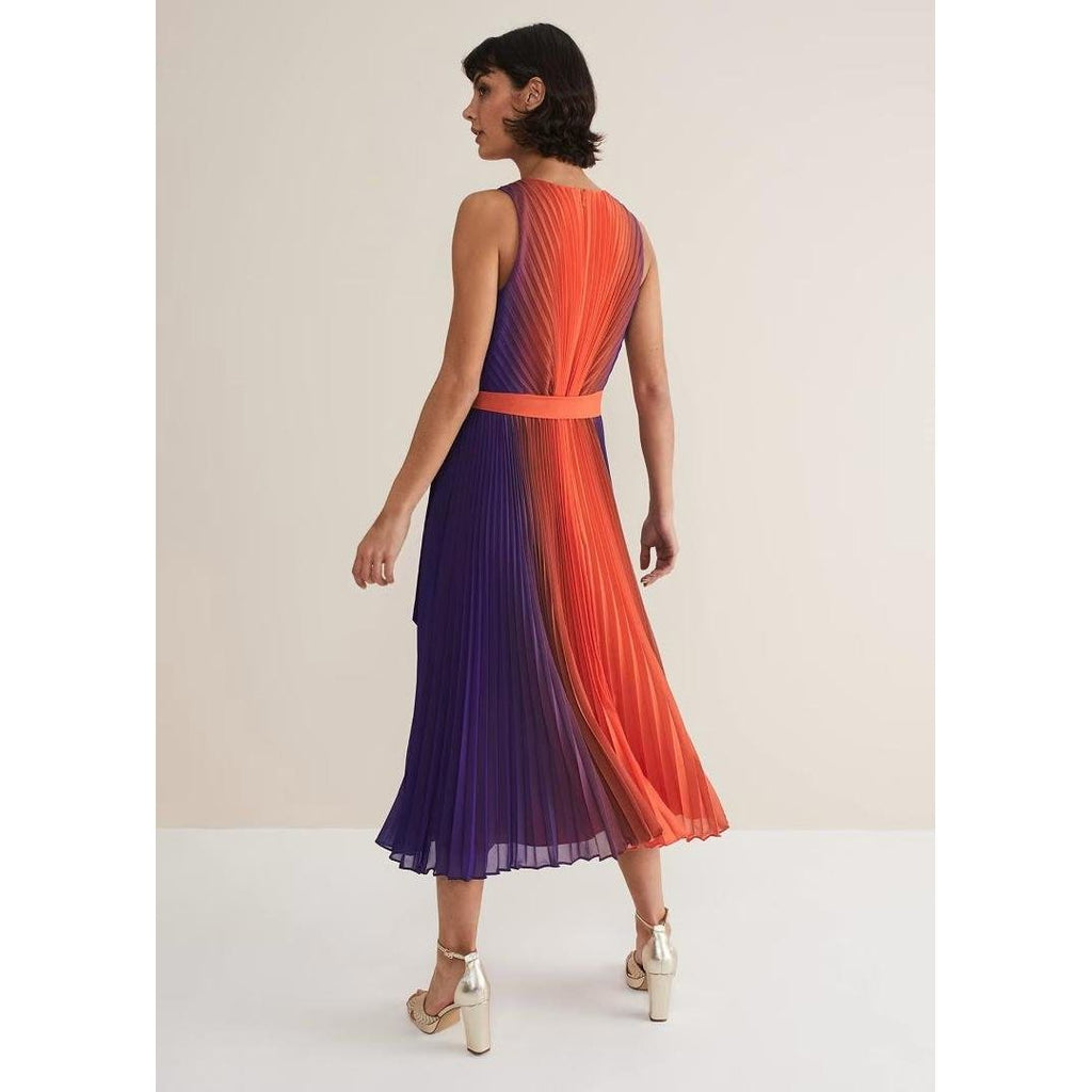 Phase Eight Simara Ombre Pleated Midi Dress - Vermillion/Multi - Beales department store