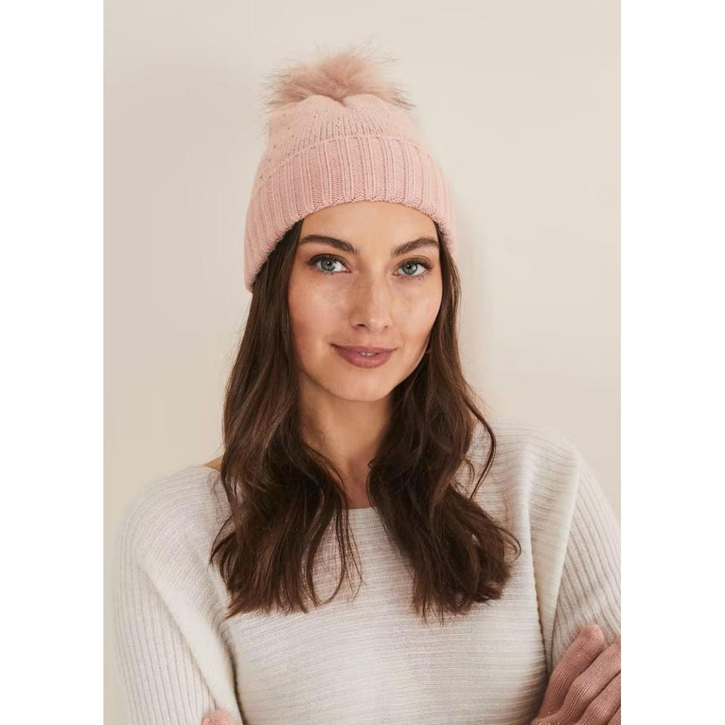 Phase Eight Sparkle Bobble Hat - Pink - Beales department store