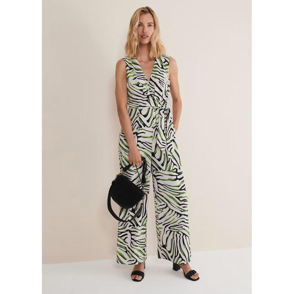 Phase Eight Tamsin Zebra Print Wide Leg Jumpsuit - Green/Neutral - Beales department store