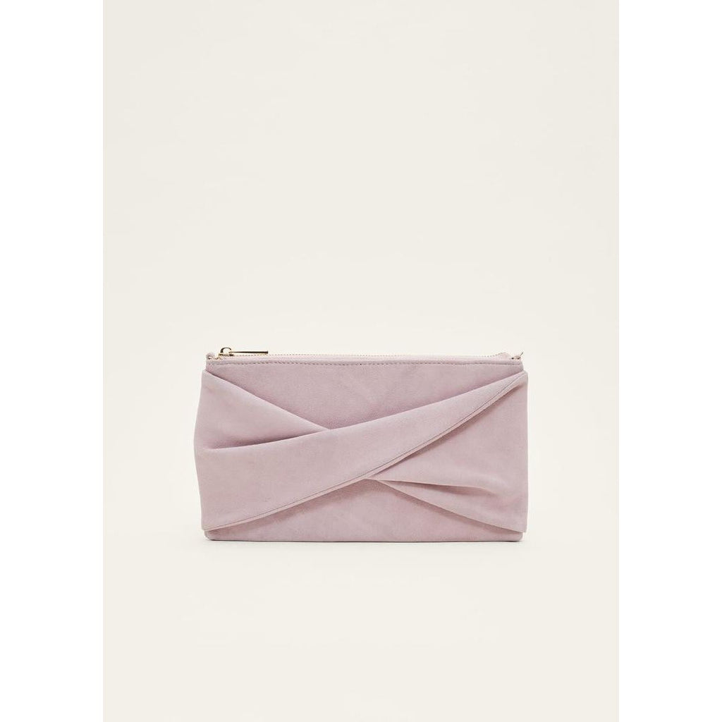 Phase Eight Twist Front Suede Clutch - Latte - Beales department store