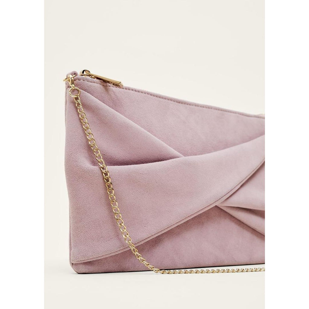 Phase Eight Twist Front Suede Clutch - Latte - Beales department store