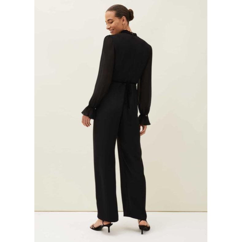 Phase Eight Una Velvet Trim Jumpsuit - Black - Beales department store