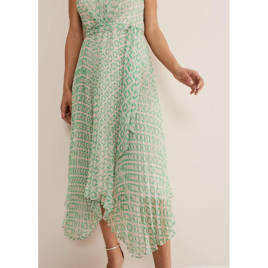 Phase Eight Vanya Pleated Sunray Dress - Powder Pink/Green - Beales department store