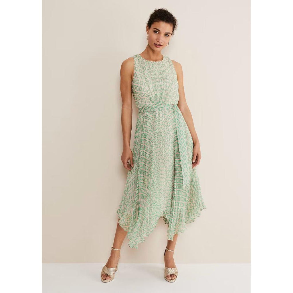 Phase Eight Vanya Pleated Sunray Dress - Powder Pink/Green - Beales department store