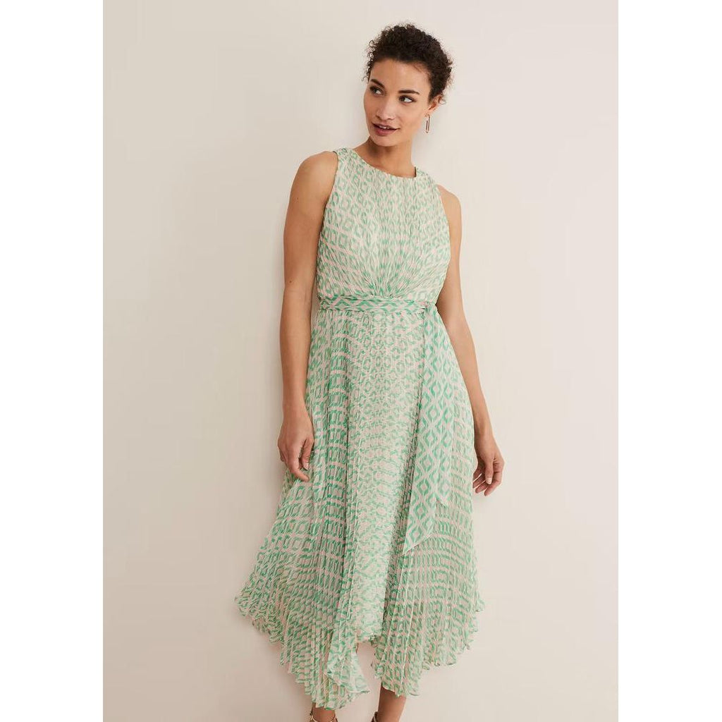 Phase Eight Vanya Pleated Sunray Dress - Powder Pink/Green - Beales department store