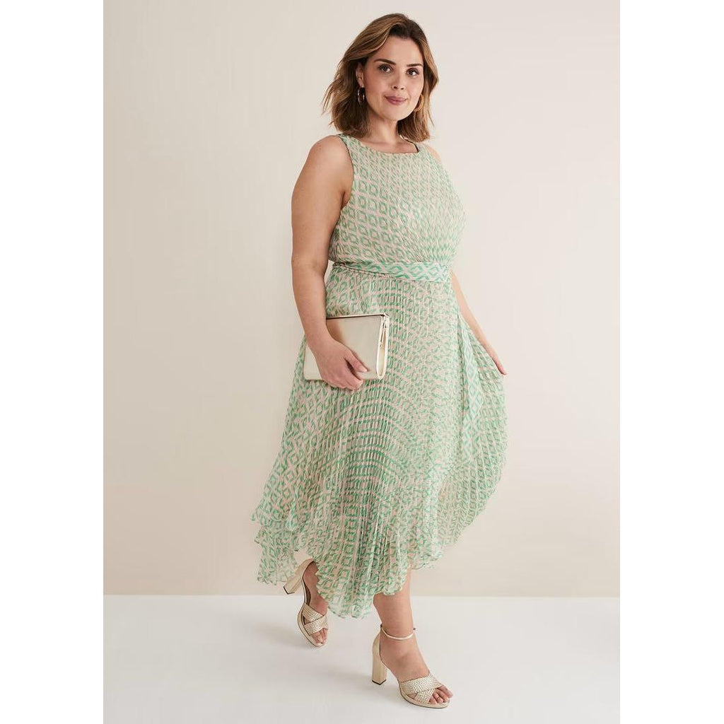 Phase Eight Vanya Pleated Sunray Dress - Powder Pink/Green - Beales department store