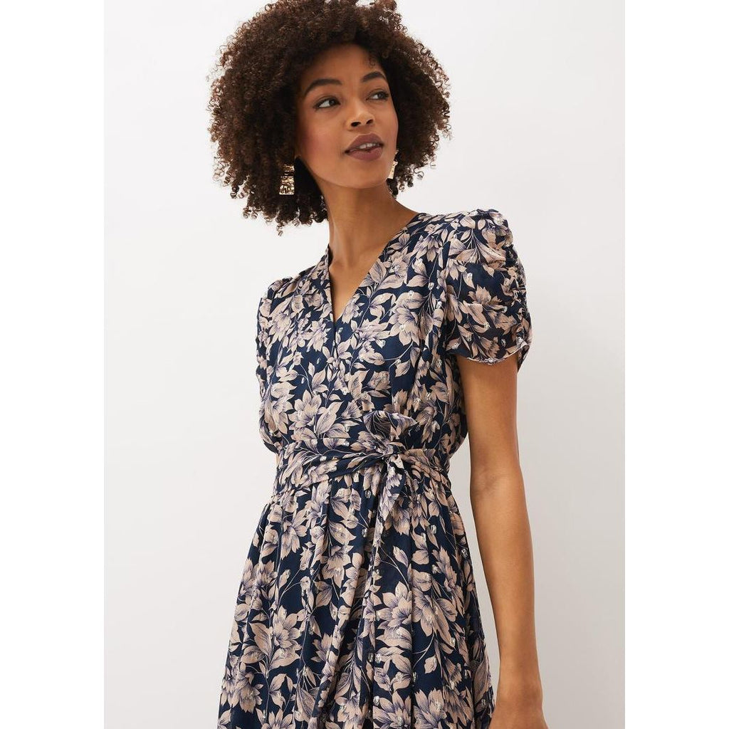 Phase Eight Zendaya Floral Dress - Perussian Blue/Taupe - Beales department store