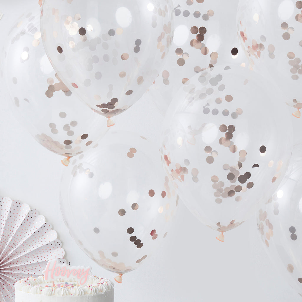 Rose Gold Confetti Balloons- 5 Inner Pack