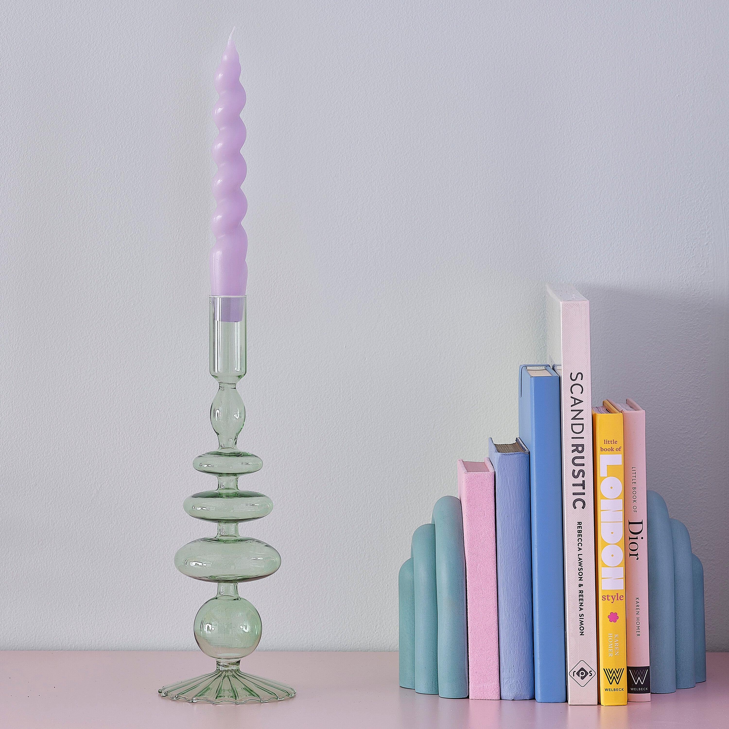 Green Glass Bubble Dinner Candle Holder