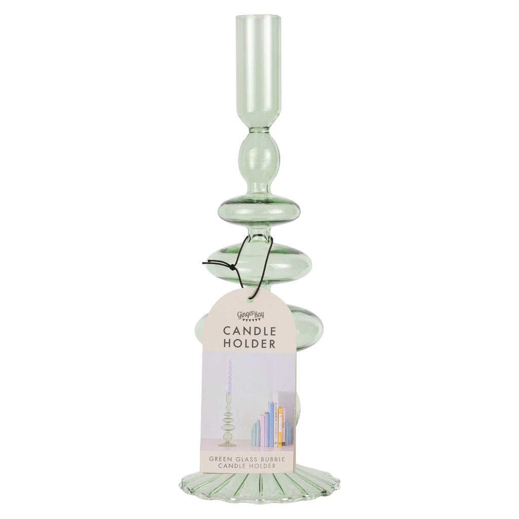 Green Glass Bubble Dinner Candle Holder
