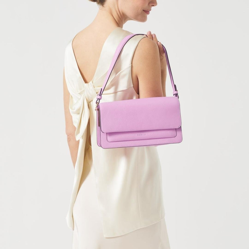 Radley Leather Lane Medium Flapover Shoulder Bag - Sugar Pink - Beales department store