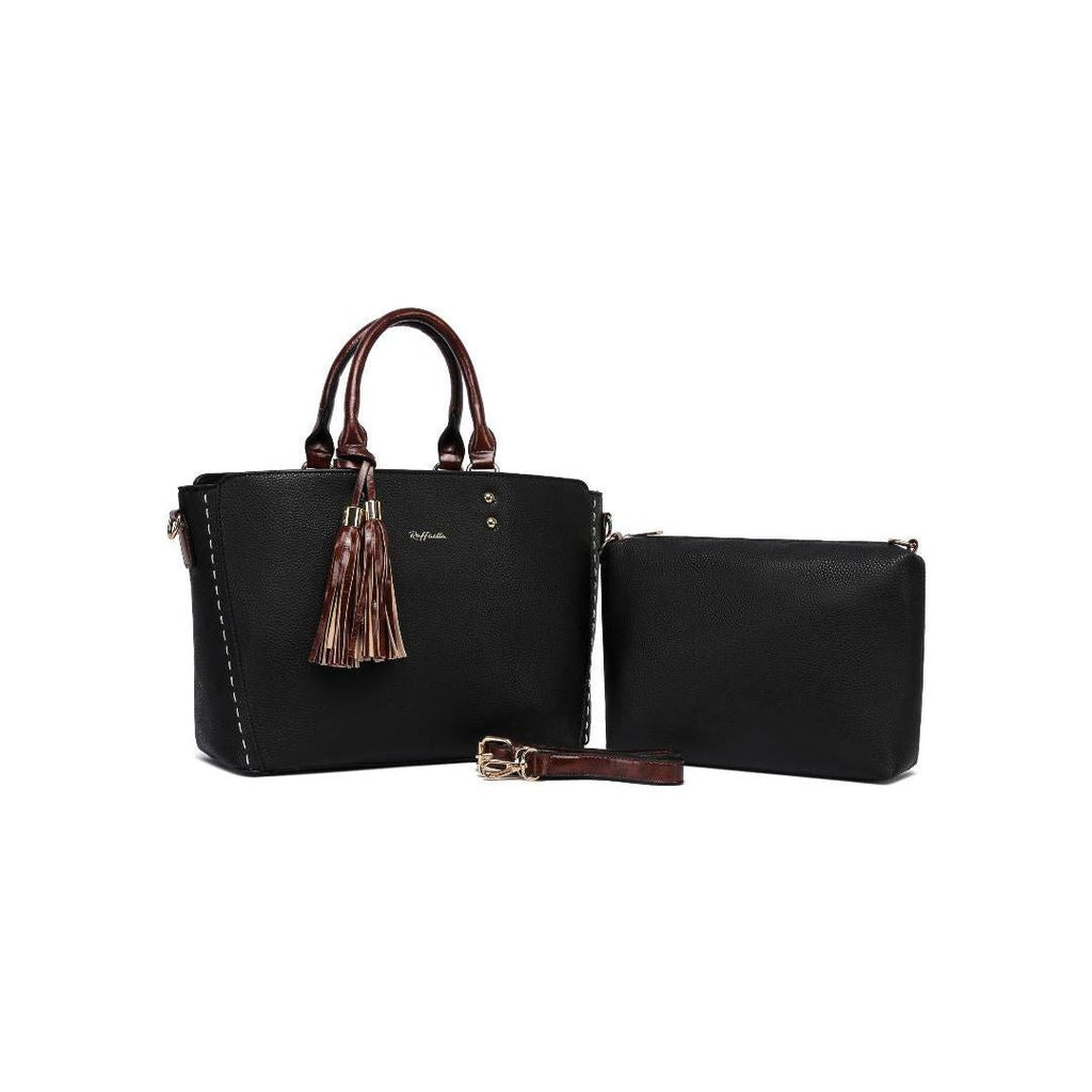 Raffaella Twin Handle Shoulder Bag - Black - Beales department store