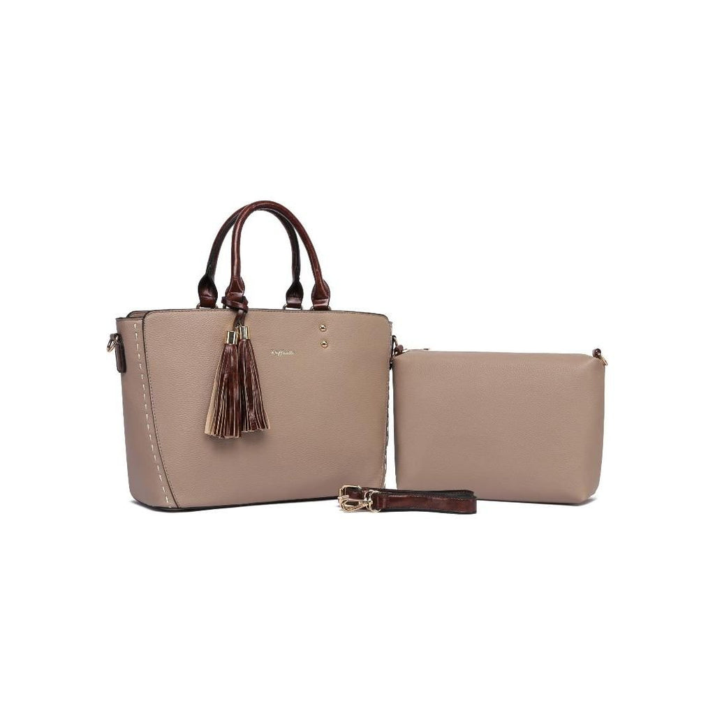 Raffaella Twin Handle Shoulder Bag - Taupe - Beales department store