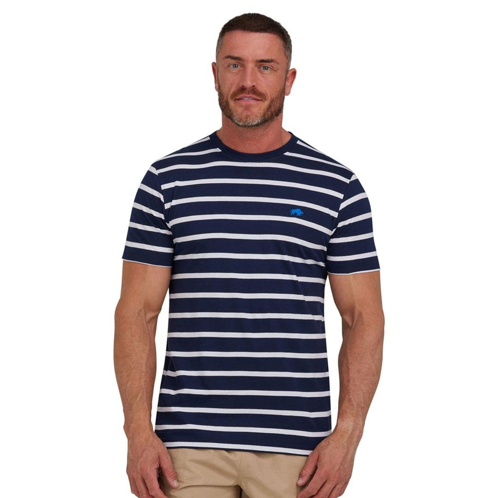 Raging Bull Breton Stripe T - Shirt - Navy - Beales department store