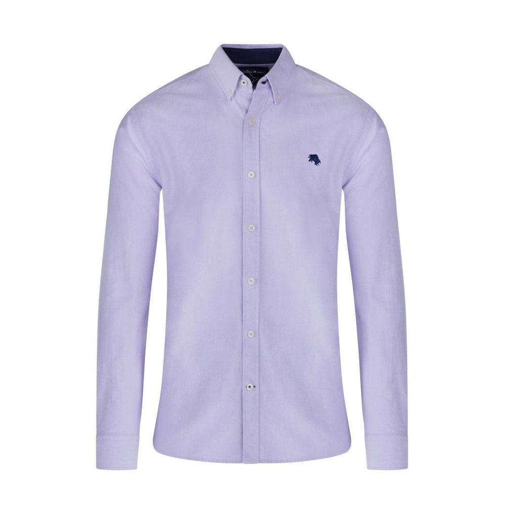 Raging Bull Long Sleeve Classic Oxford Shirt - Purple - Beales department store