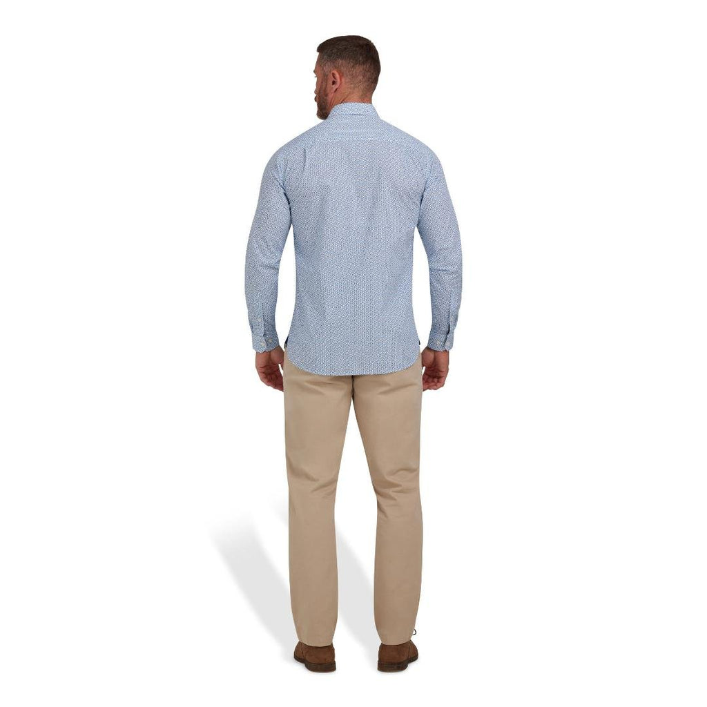 Raging Bull Long Sleeve Pentagon Pattern Poplin Shirt - White - Beales department store