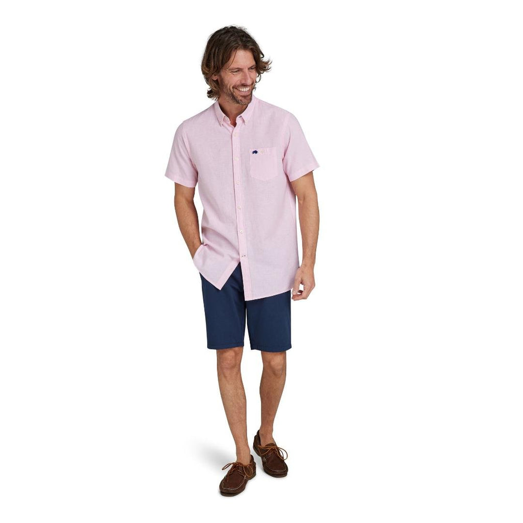 Raging Bull Short Sleeve Classic Linen Shirt - Pink - Beales department store