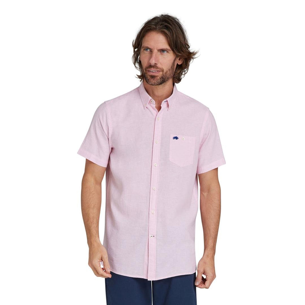 Raging Bull Short Sleeve Classic Linen Shirt - Pink - Beales department store