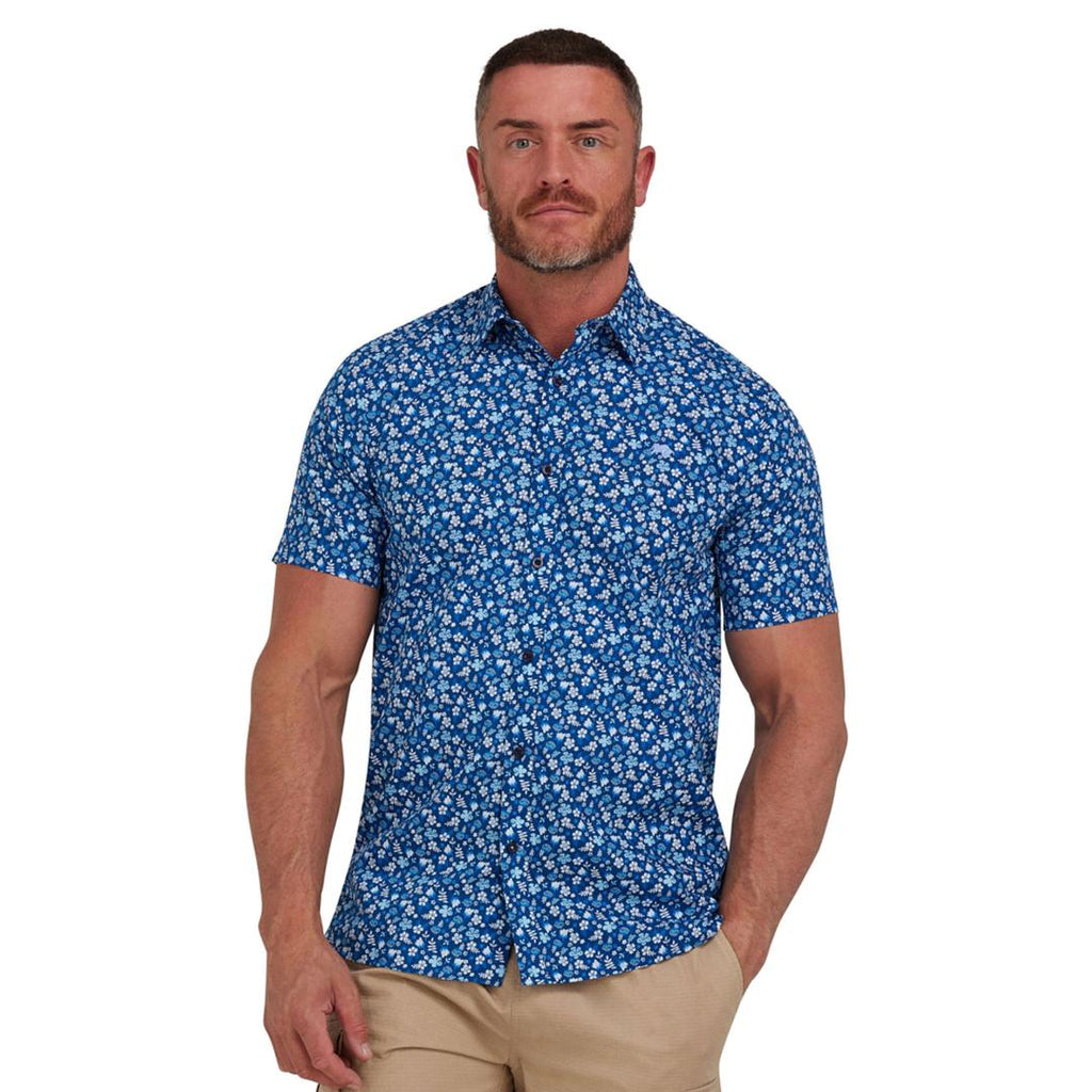 Raging Bull Short Sleeve Flower Bud Poplin Shirt - Navy - Beales department store