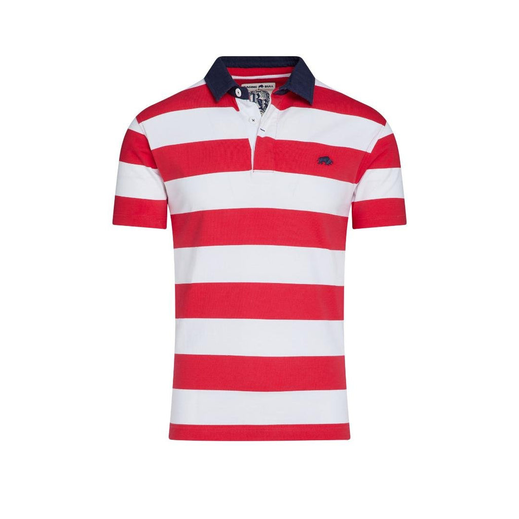 Raging Bull Short Sleeve Hooped Rugby - Watermelon - Beales department store
