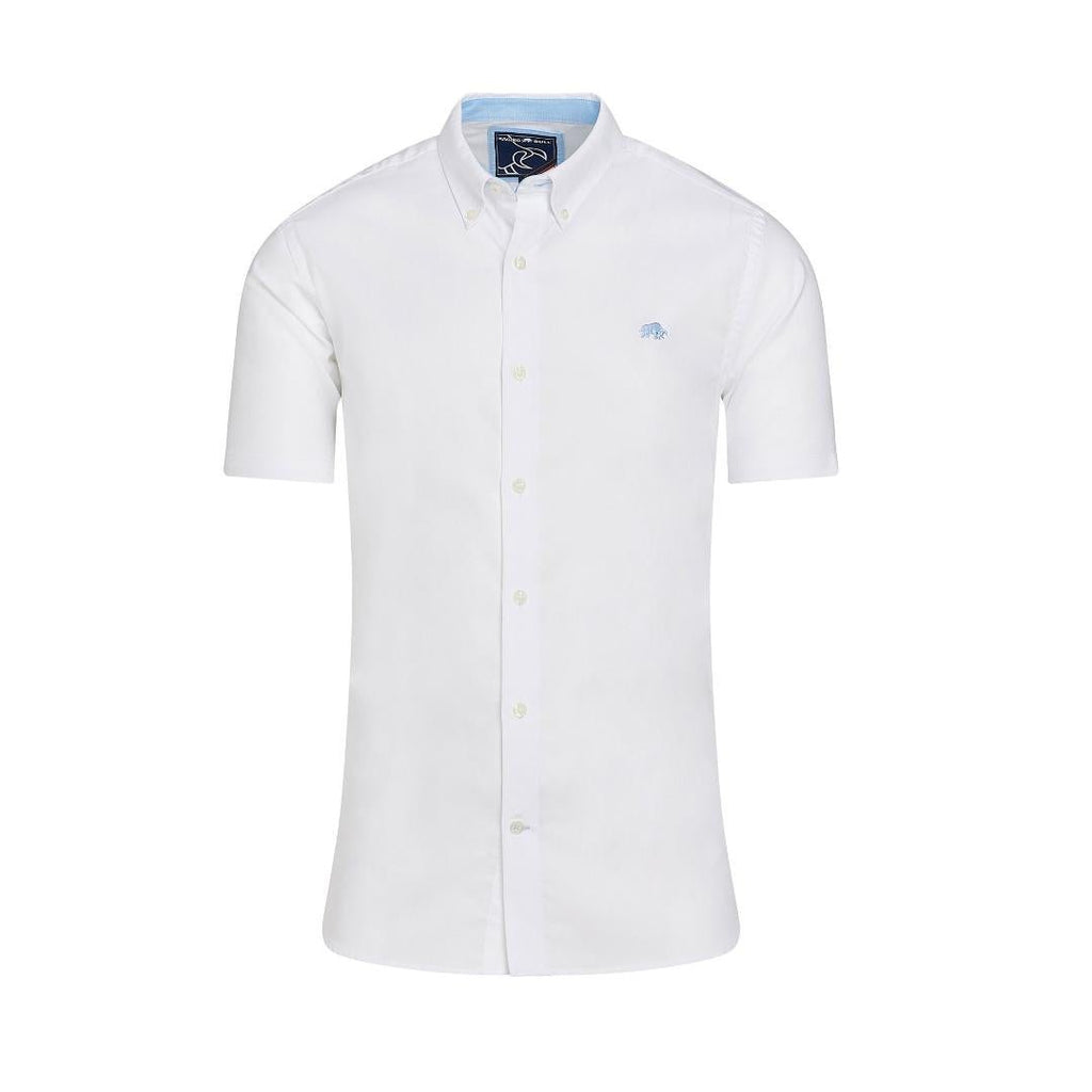 Raging Bull Short Sleeve Lightweight Oxford Shirt - White - Beales department store