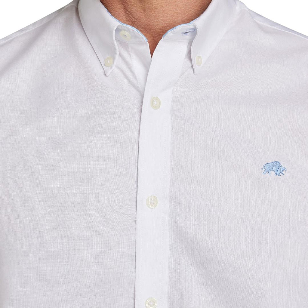 Raging Bull Short Sleeve Lightweight Oxford Shirt - White - Beales department store