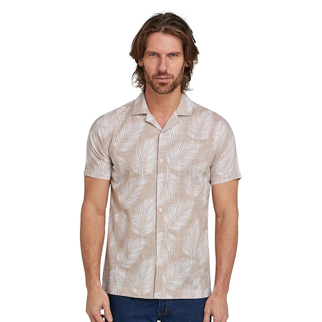 Raging Bull Short Sleeve Palm Leaf Linen Cotton Shirt - Sand - Beales department store