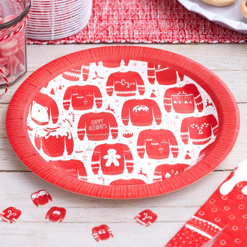 Red and White Festive Jumper Paper Plates - Beales department store