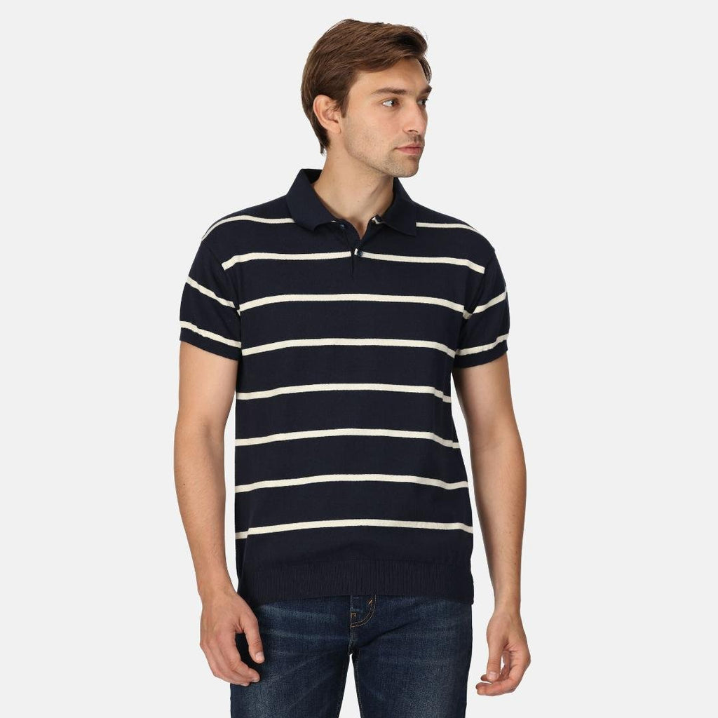 Regatta Men's Arkose Knitted Polo Shirt - Navy White Stone Stripe - Beales department store