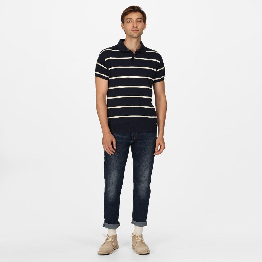 Regatta Men's Arkose Knitted Polo Shirt - Navy White Stone Stripe - Beales department store