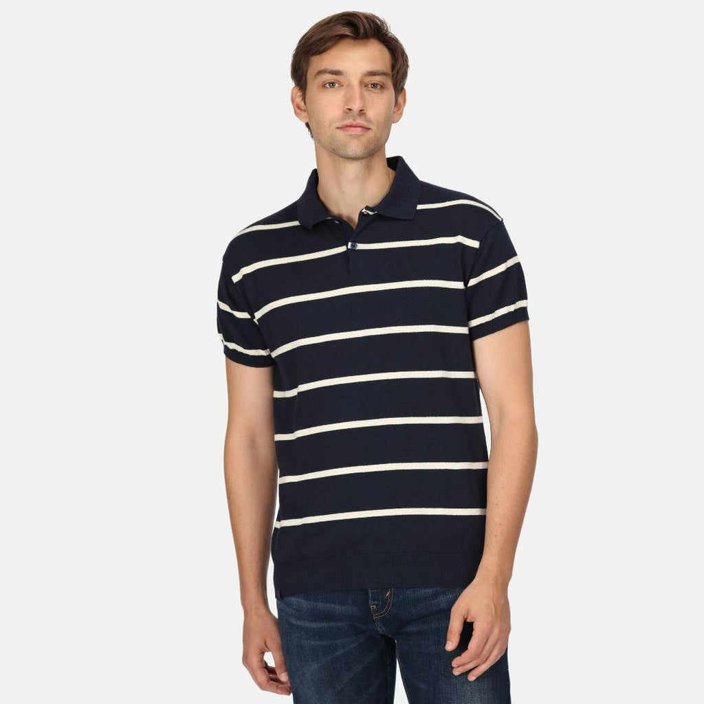 Regatta Men's Arkose Knitted Polo Shirt - Navy White Stone Stripe - Beales department store