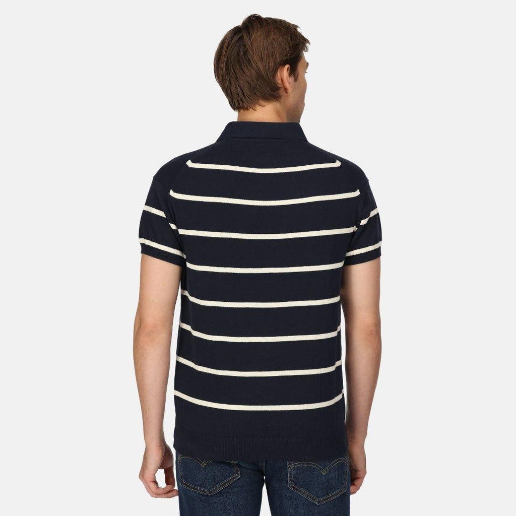 Regatta Men's Arkose Knitted Polo Shirt - Navy White Stone Stripe - Beales department store