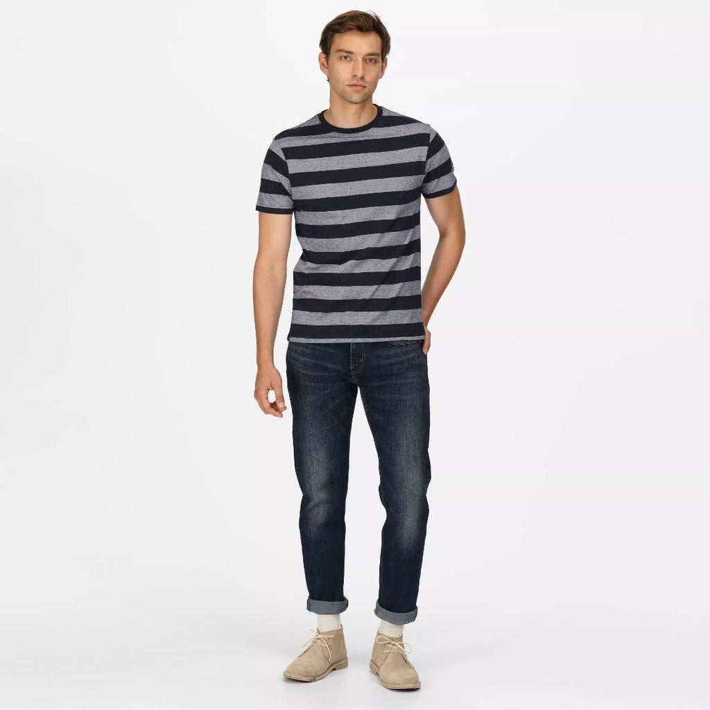 Regatta Men's Ryeden Striped T - Shirt - Navy White Stripe - Beales department store