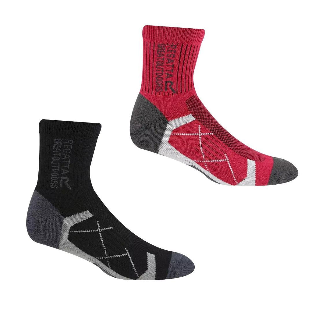 Regatta Women's 2 Pair Outdoor Active Socks - Black Cherry Pink - Beales department store