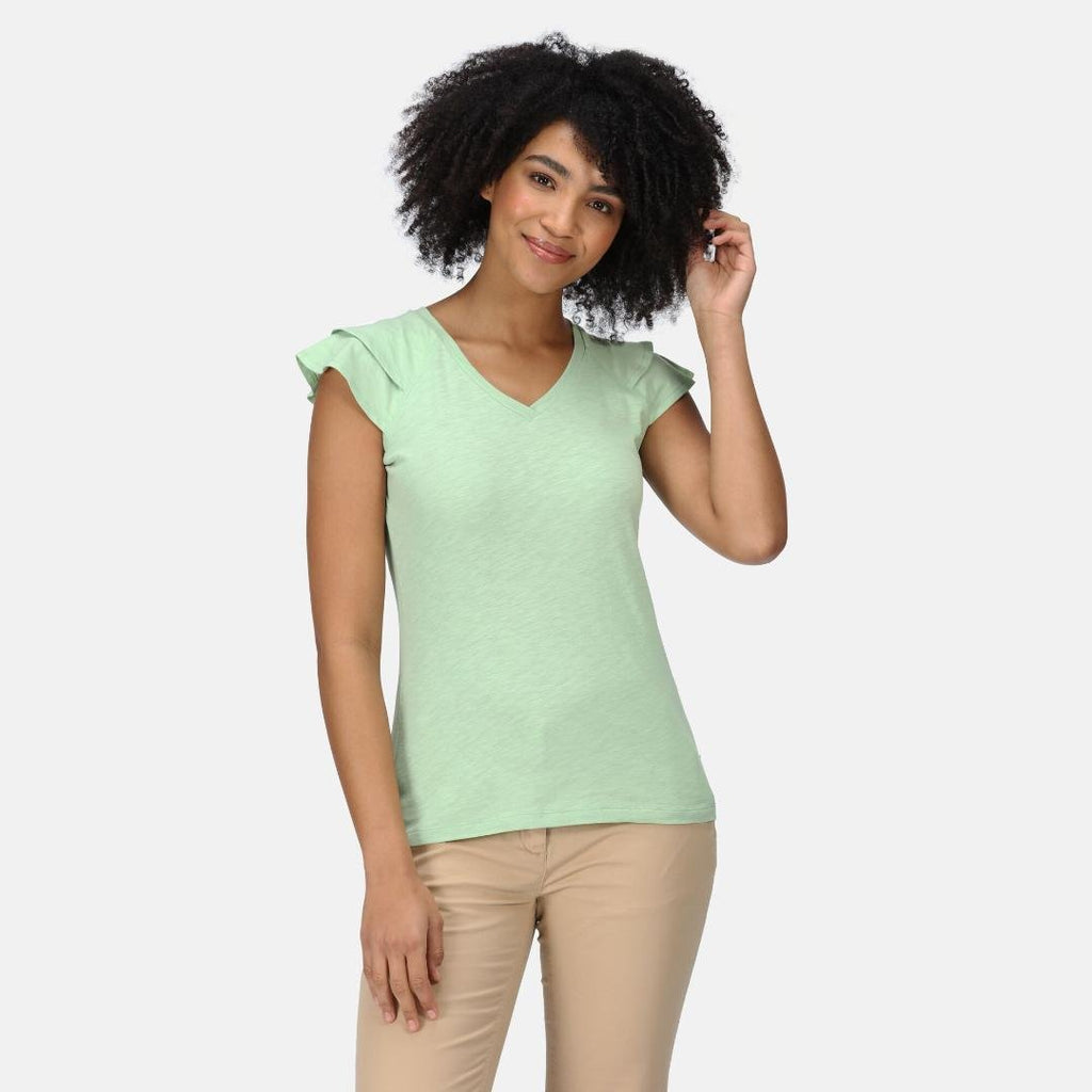 Regatta Women's Ferra Frilled Sleeved T-Shirt - Quiet Green - Beales department store