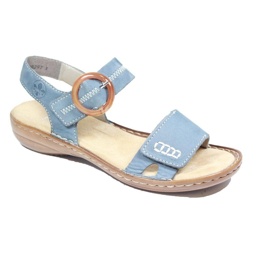 Rieker 608Z3-14 Jeans Blue Nubuck Leather Womens Sandals - Beales department store