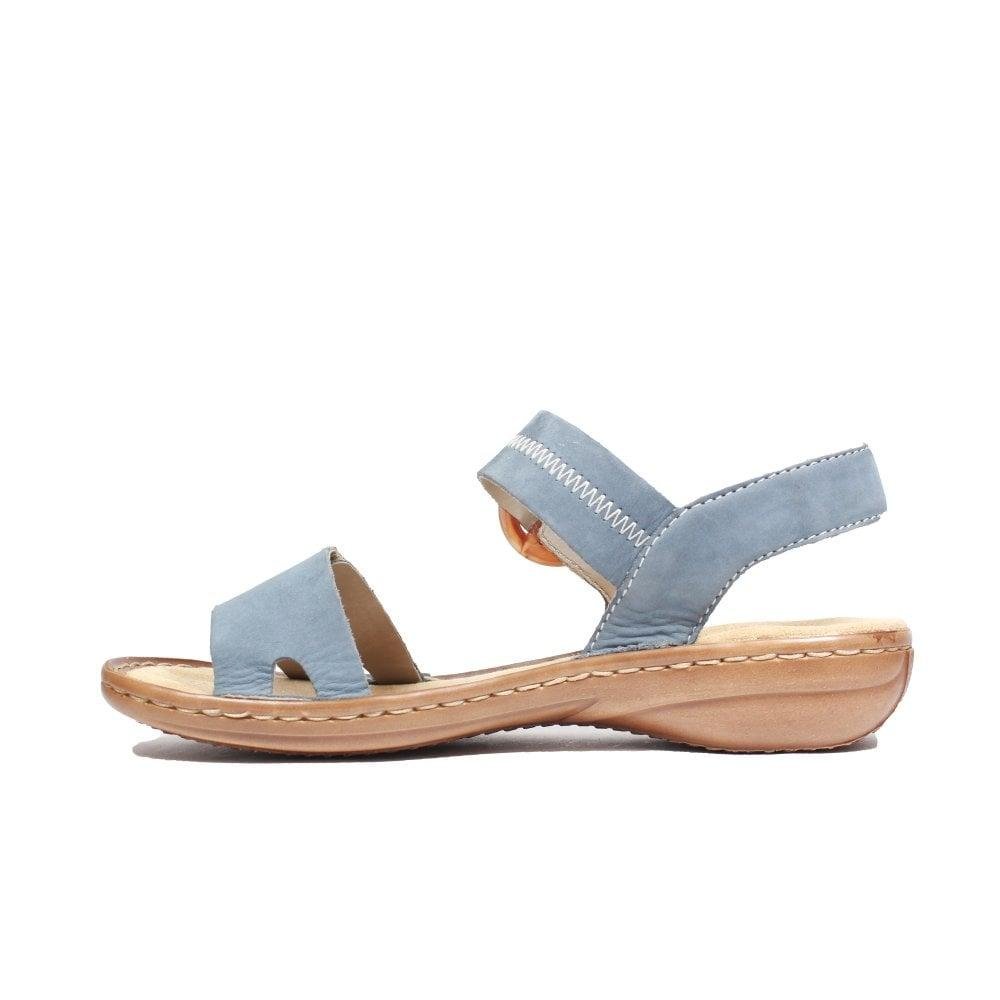 Rieker 608Z3-14 Jeans Blue Nubuck Leather Womens Sandals - Beales department store