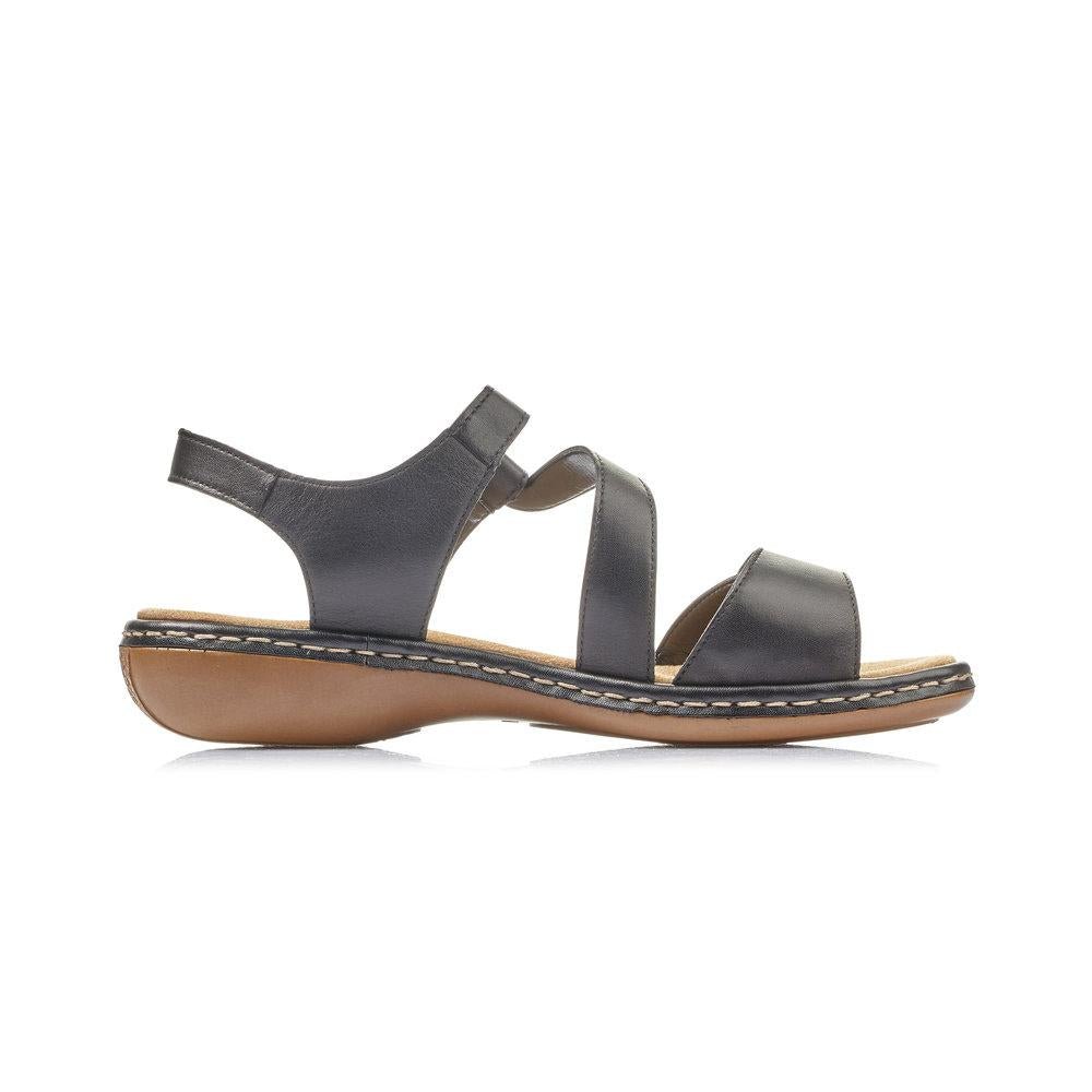 Rieker 659C7-00 Ladies Regina Black Fastener Sandals - Beales department store