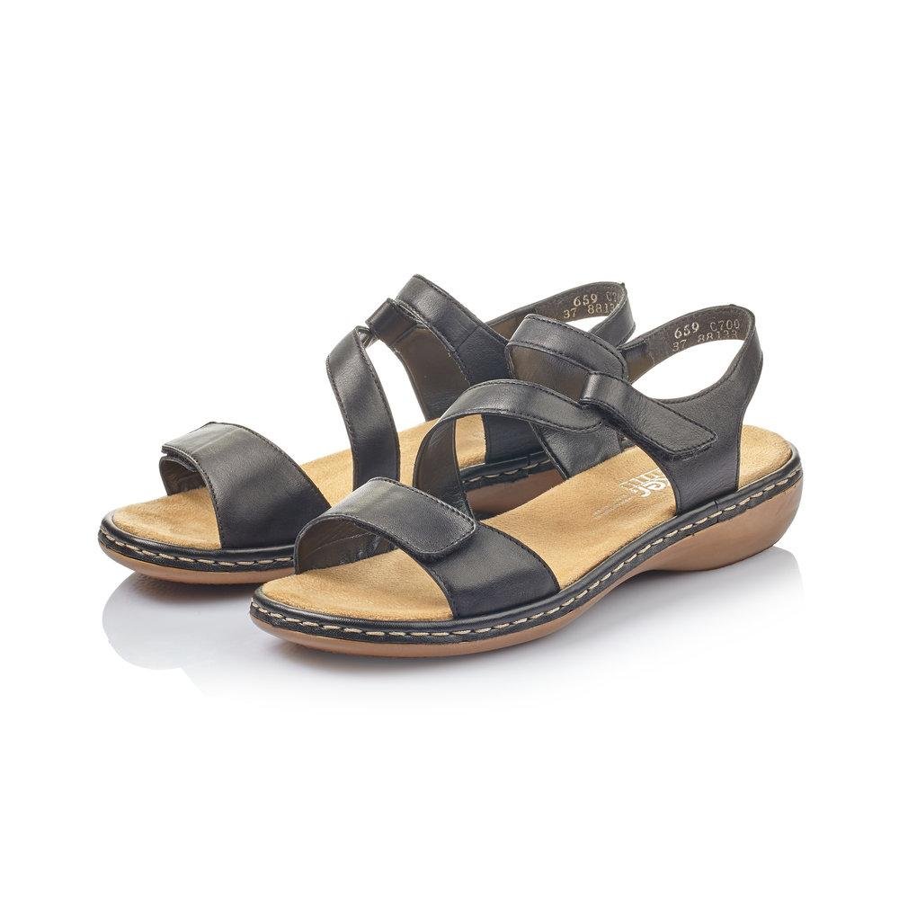 Rieker 659C7-00 Ladies Regina Black Fastener Sandals - Beales department store