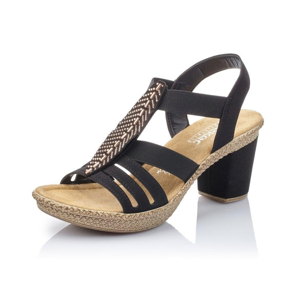Rieker 66526-00 Rabea Ladies Elasticated Sandals - Black - Beales department store
