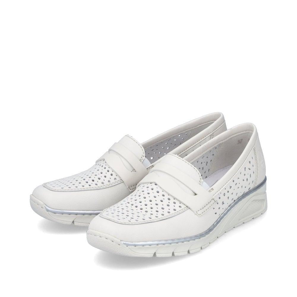 Rieker N3356 - 80 Doris Womens Slip On Shoes - White - Beales department store