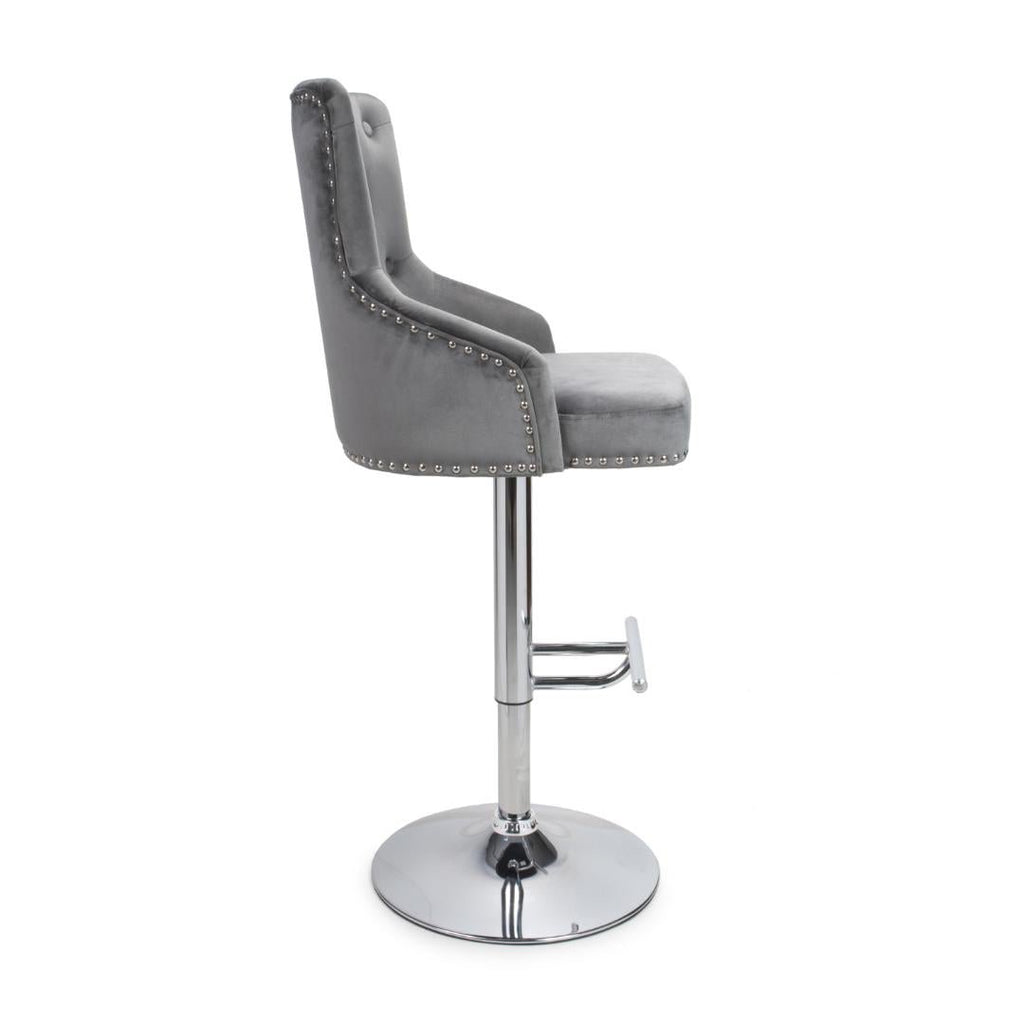 Rocco Brushed Velvet Grey Bar Stool - Beales department store