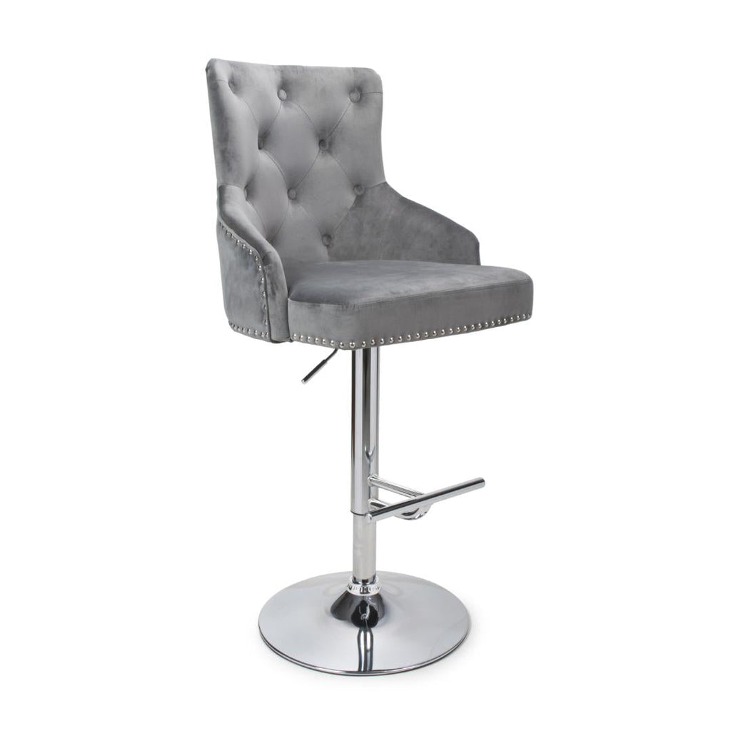 Rocco Brushed Velvet Grey Bar Stool - Beales department store