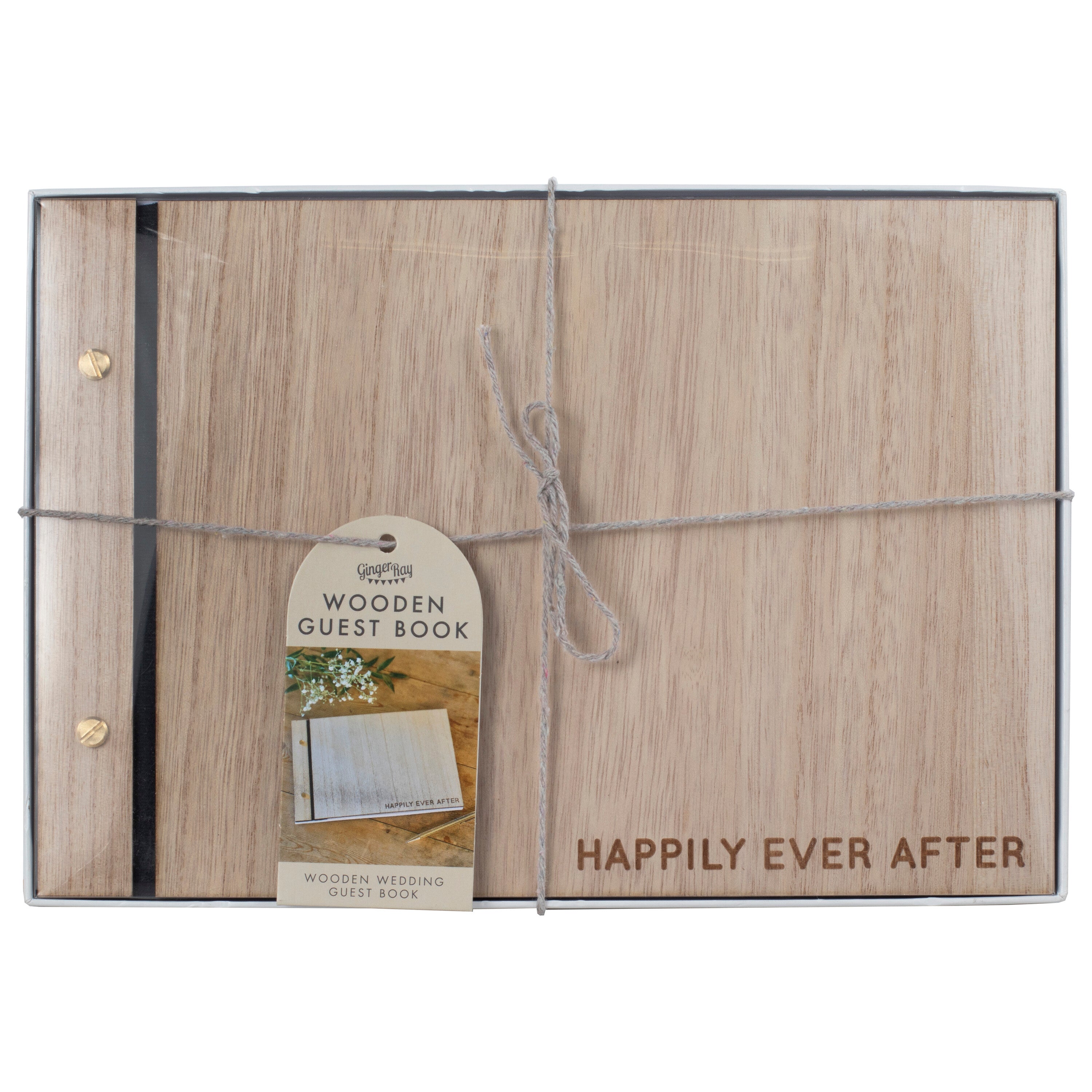 Wooden Happily Ever After Wedding Guest Book- 5 Inner Pack