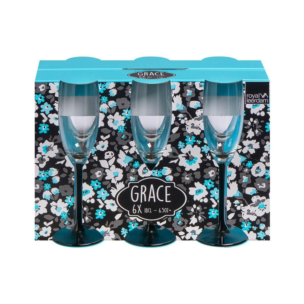 Royal Leerdam Grace Black Flute Glasses (Set of 6) - Beales department store